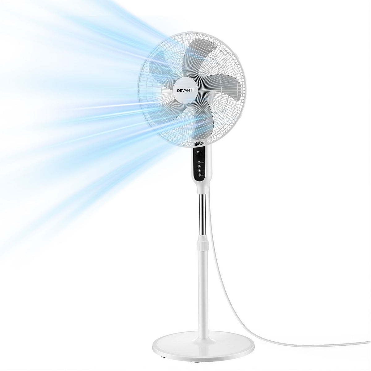 DEVANTI 16" Pedestal Fan with Remote 3 Speeds 8H Timer (White)