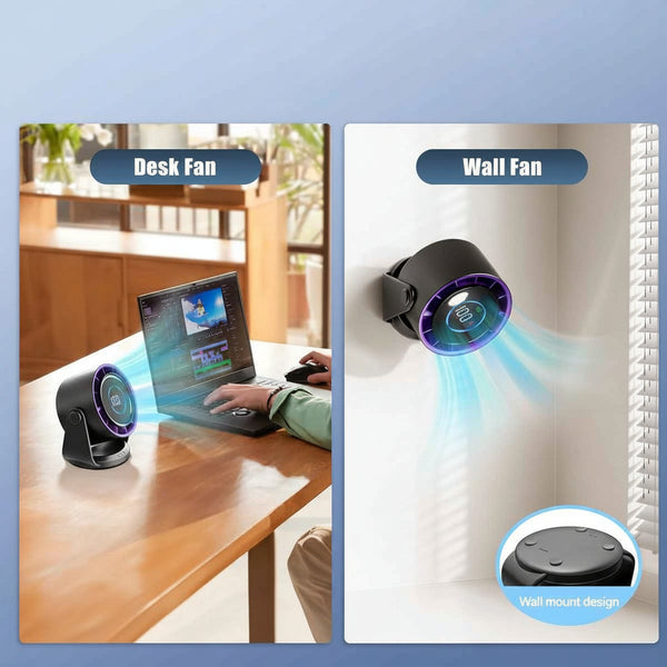 Rechargeable 100 Speed Silent USB Fan - 115° Rotating Table & Hanging Fan with LED Display (Grey)