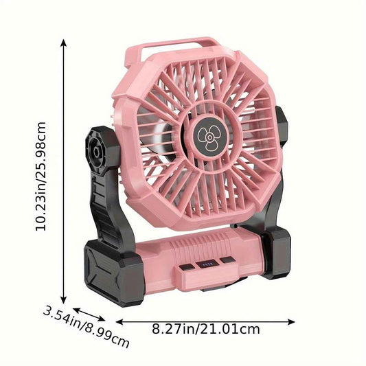 2-in-1 Portable Fan & Light, Quiet & Cool for Outdoor Use black