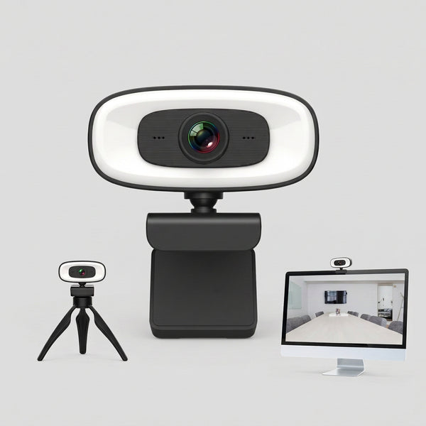 4K USB Webcam with Adjustable Ring Light, Microphone & Tripod