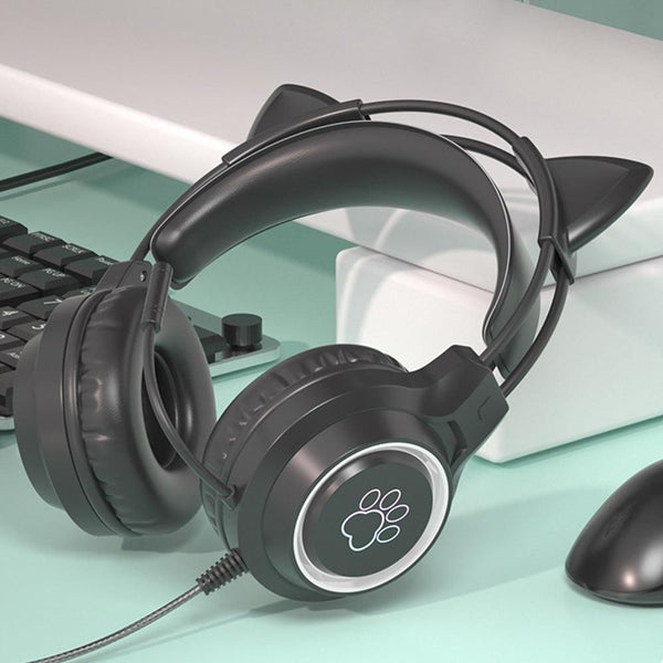 Cat Ear RGB Wired Gaming Headset with Microphone (Black)