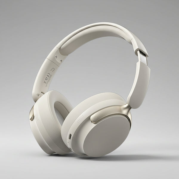 Bluetooth Over-Ear Headphones - Active Noise Cancelling Mic & Hi-Fi Stereo (Beige)