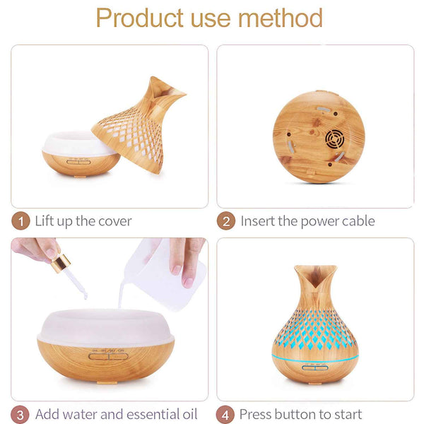 Wood-Grain Essential Oil Diffuser with Lattice Design