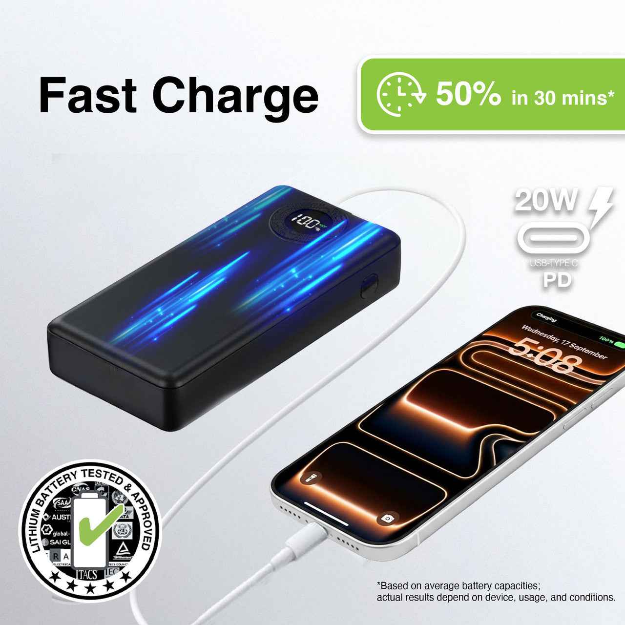 Laser 20000mAh Power bank Battery Display (Black)