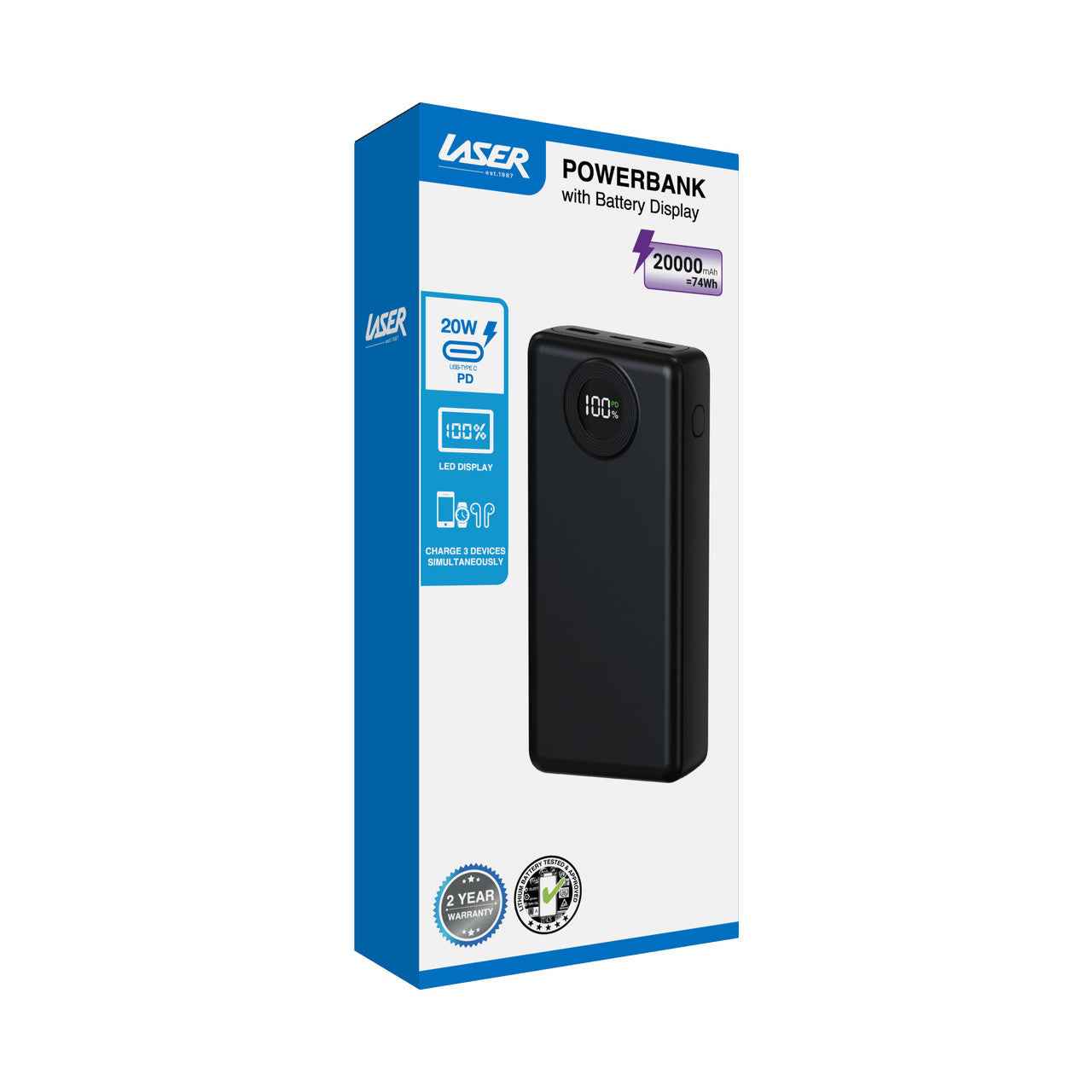 Laser 20000mAh Power bank Battery Display (Black)