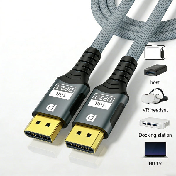 3.3ft 16K DisplayPort 2.1 Braided Cable (Grey) Hover