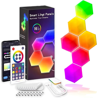 6 Pack Hexagon LED Wall Lights, Smart RGB Honeycomb Lights with APP & Voice Control, Music Sync Modular LED Panels