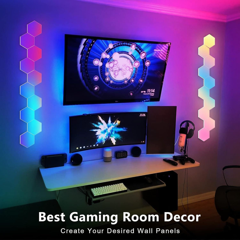 6 Pack Hexagon LED Wall Lights, Smart RGB Honeycomb Lights with APP & Voice Control, Music Sync Modular LED Panels