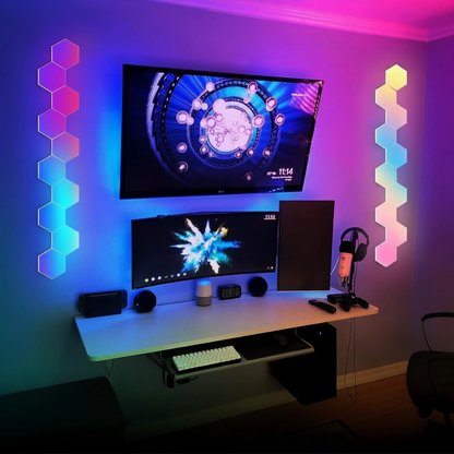 8 Pack Hexagon LED Wall Lights, Smart RGB Honeycomb Lights with APP & Voice Control, Music Sync Modular LED Panels