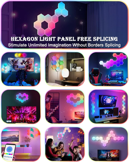8 Pack Hexagon LED Wall Lights, Smart RGB Honeycomb Lights with APP & Voice Control, Music Sync Modular LED Panels