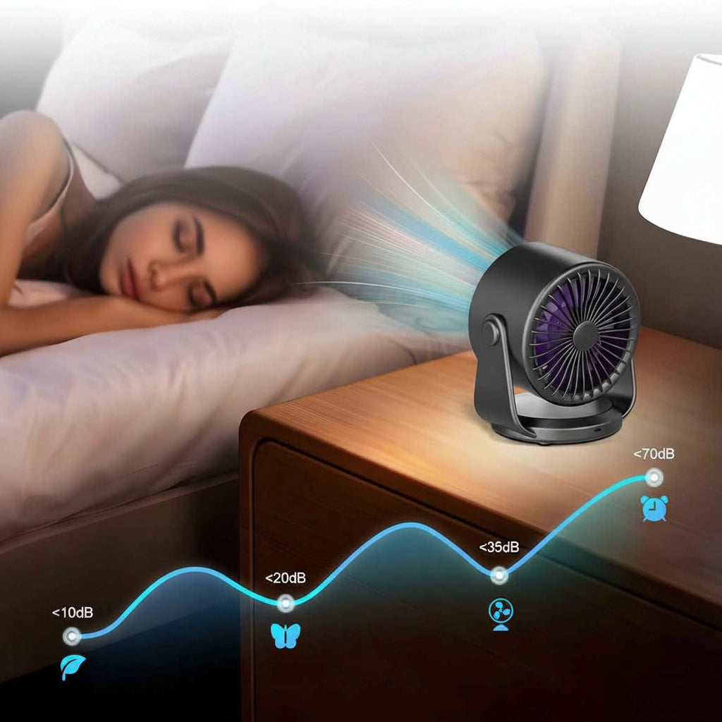 Fan - Rechargeable table fan - Silent USB fan - 100 speeds with memory function - LED display - 115° rotation - Hanging fan - For bedroom, office, kitchen, camping [grey]