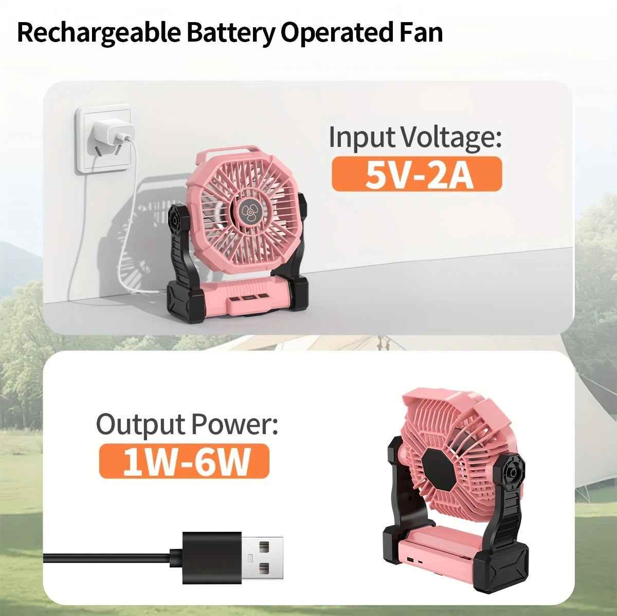 2-in-1 Portable Fan & Light, Quiet & Cool for Outdoor Use  black