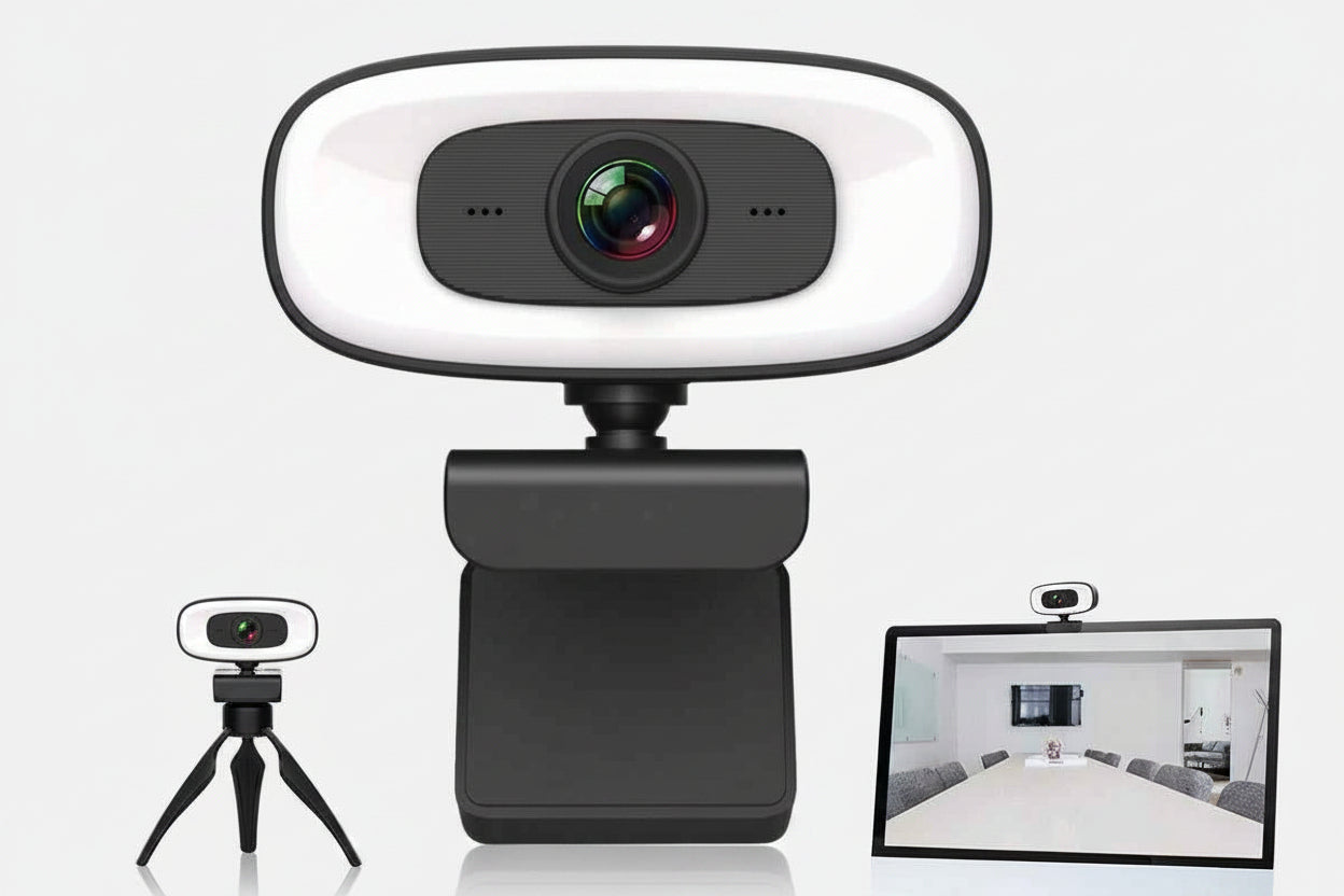 4K Webcam with Ring Light Built in Microphone and Tripod for Video Conferencing