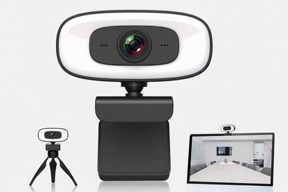 4K Webcam with Ring Light Built in Microphone and Tripod for Video Conferencing