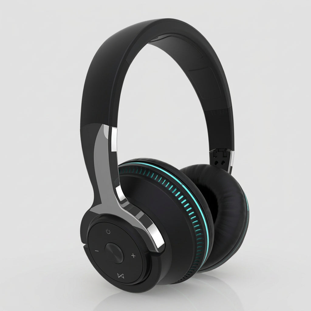 Foldable Bluetooth 5.1 Headphones with LED Lights (Black)