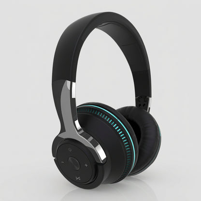 Foldable Bluetooth 5.1 Headphones with LED Lights (Black)