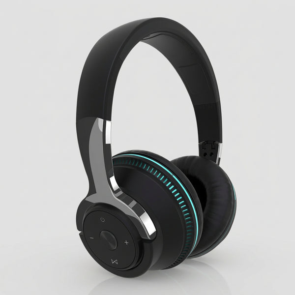 Foldable Bluetooth 5.1 Headphones with LED Lights (Black)
