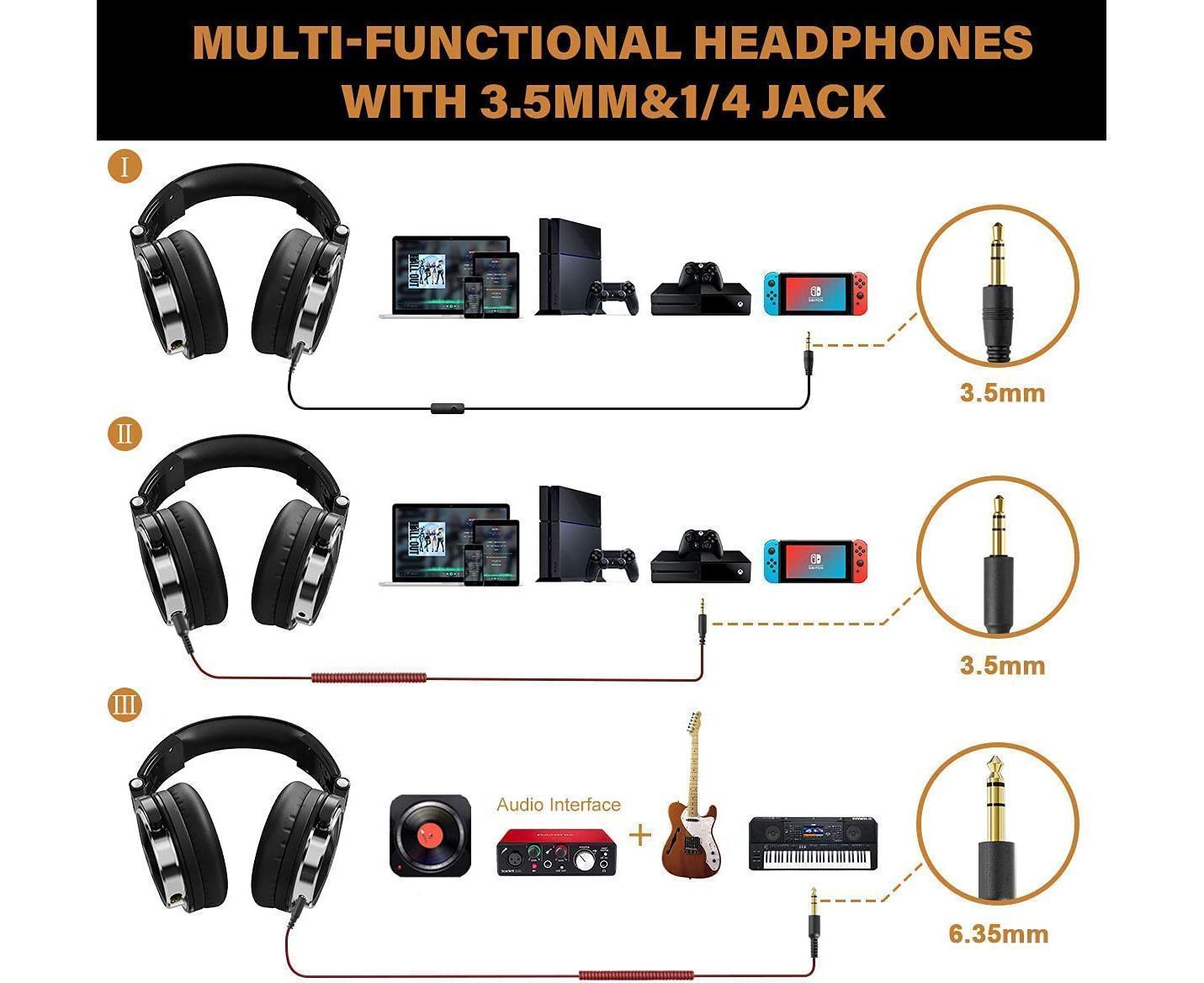 Wired Over Ear Headphones - Studio Monitor - DJ Stereo Headset