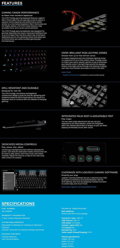 Logitech G213 Prodigy RGB Gaming Keyboard
