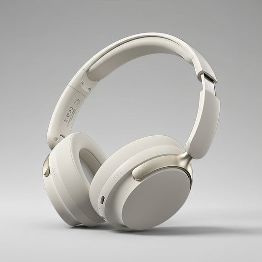 Bluetooth Over-Ear Headphones - Active Noise Cancelling Mic & Hi-Fi Stereo (Beige)