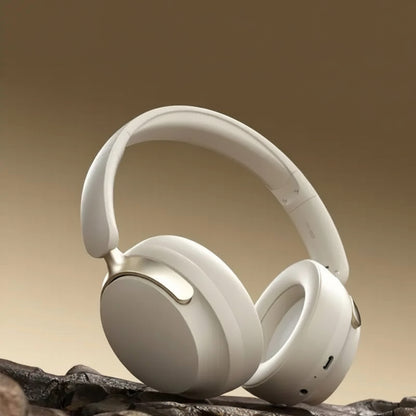 Bluetooth Over-Ear Headphones - Active Noise Cancelling Mic & Hi-Fi Stereo (Beige)