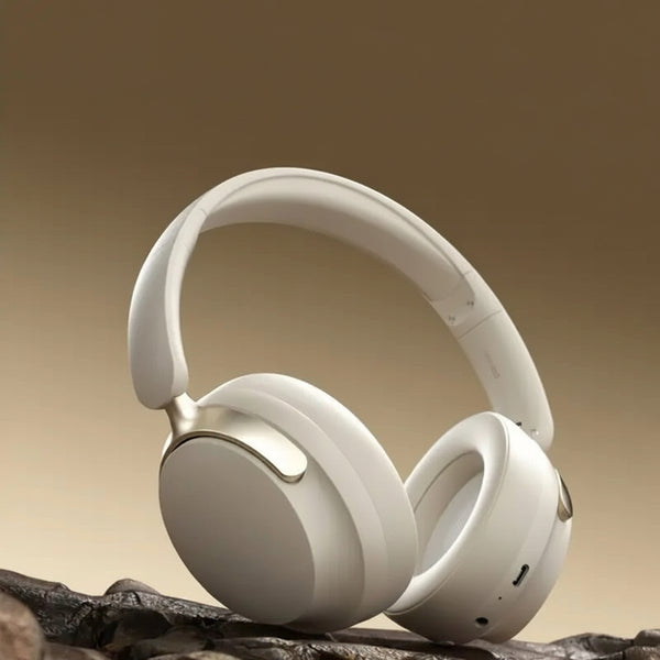 Bluetooth Over-Ear Headphones - Active Noise Cancelling Mic & Hi-Fi Stereo (Beige)