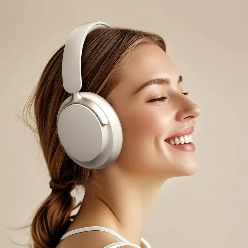 Bluetooth Over-Ear Headphones - Active Noise Cancelling Mic & Hi-Fi Stereo (Beige)