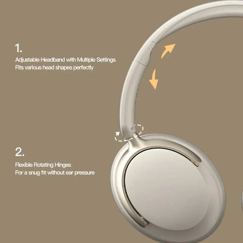 Bluetooth Over-Ear Headphones - Active Noise Cancelling Mic & Hi-Fi Stereo (Beige)