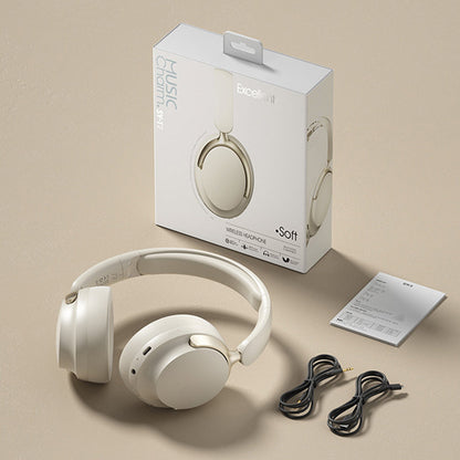Bluetooth Over-Ear Headphones - Active Noise Cancelling Mic & Hi-Fi Stereo (Beige)
