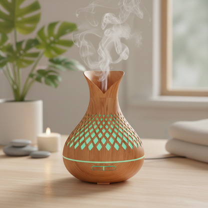Lattice-Pattern Light Woodgrain Essential Oil Diffuser