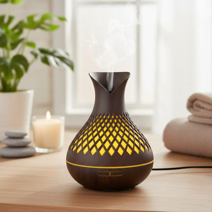 Lattice-Pattern Dark Woodgrain Essential Oil Diffuser