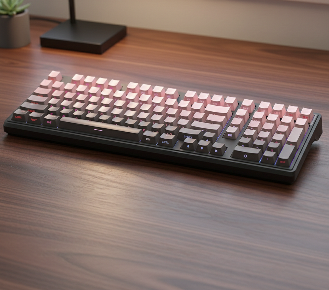 Tri-Mode Wireless Hot-Swappable RGB Mechanical Keyboard (Strawberry on black)