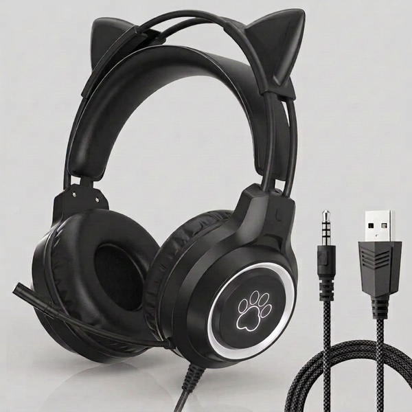 Cat Ear RGB Wired Gaming Headset with Microphone (Black)